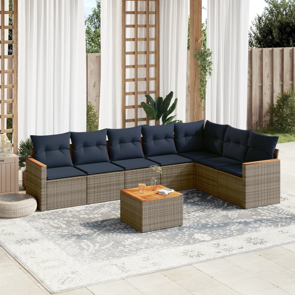 vidaXL 8-teiliges Gartensofa-Set mit Kissen, grau, Polyrattan