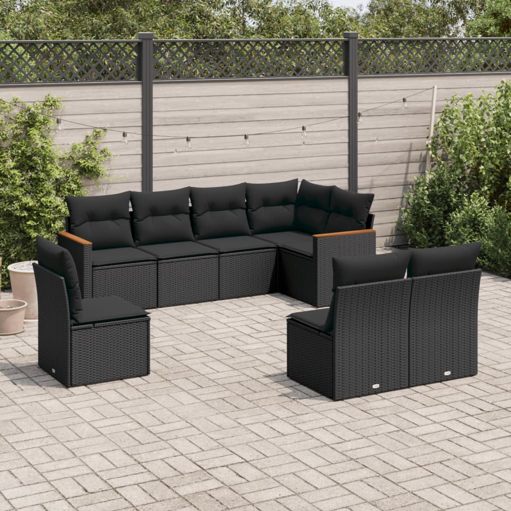 vidaXL 8-tlg. Garten-Sofagarnitur mit Kissen Schwarz Poly Rattan