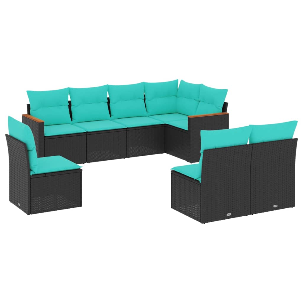 Thumbnail - vidaXL 8-teiliges Gartensofa-Set mit Kissen, schwarzes Polyrattan
