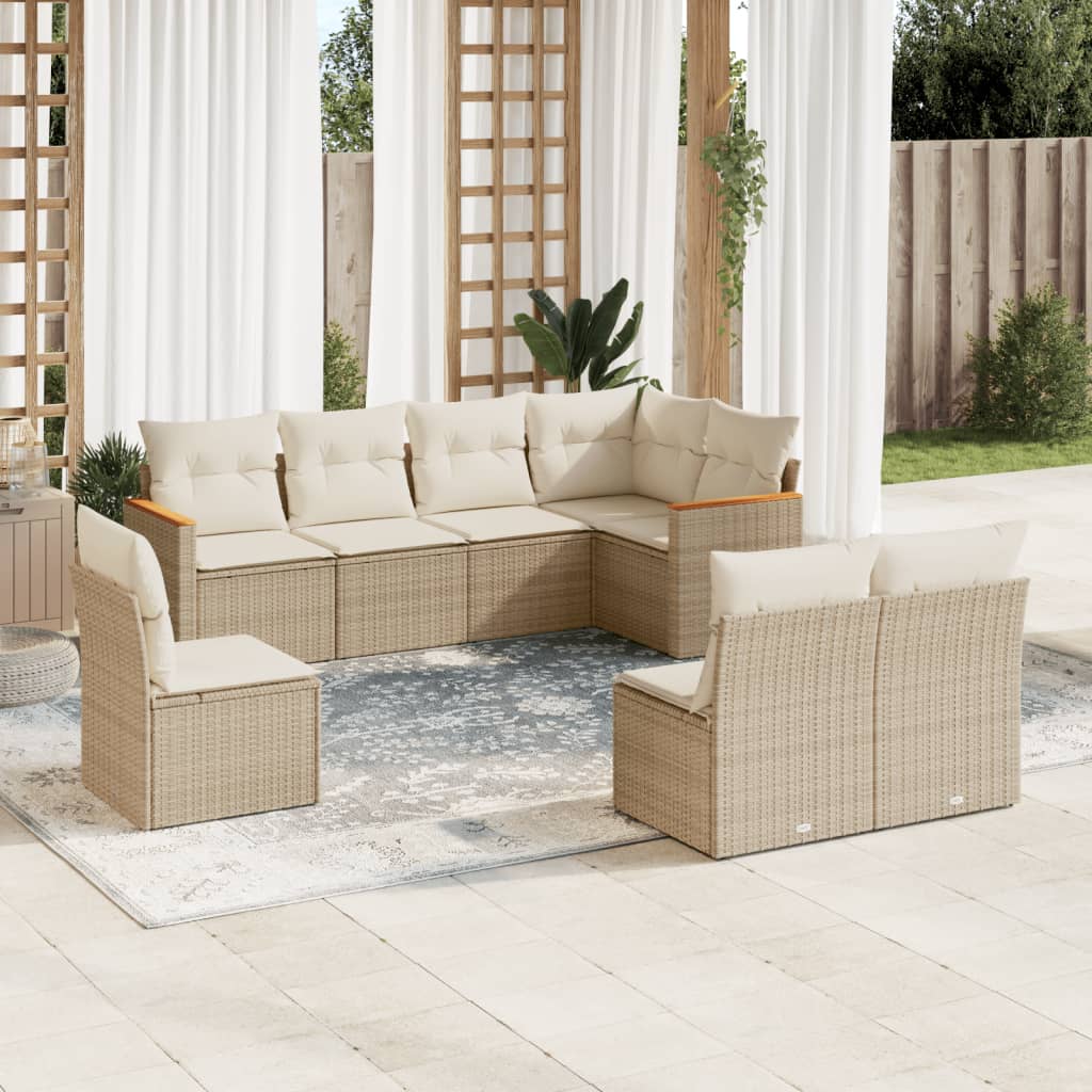 vidaXL 8-tlg. Garten-Sofagarnitur mit Kissen Beige Poly Rattan