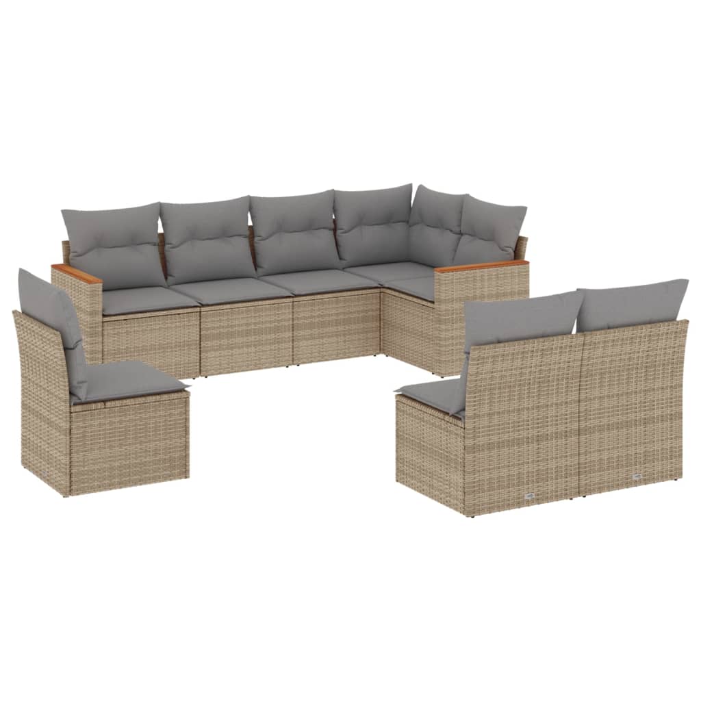 Thumbnail - vidaXL 8-tlg. Garten-Sofagarnitur mit Kissen Beige Poly Rattan