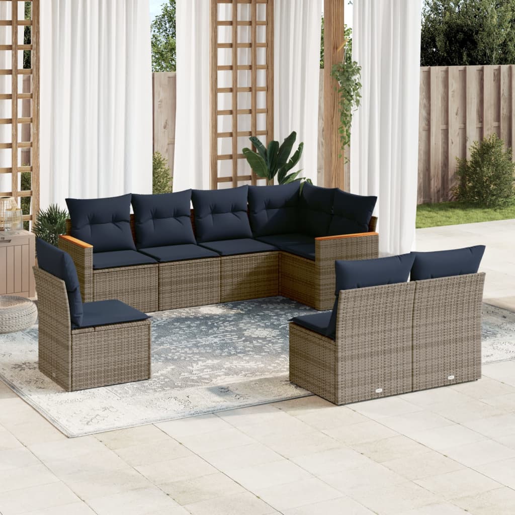 Thumbnail - vidaXL 8-teiliges Gartensofa-Set mit Kissen, grau, Polyrattan