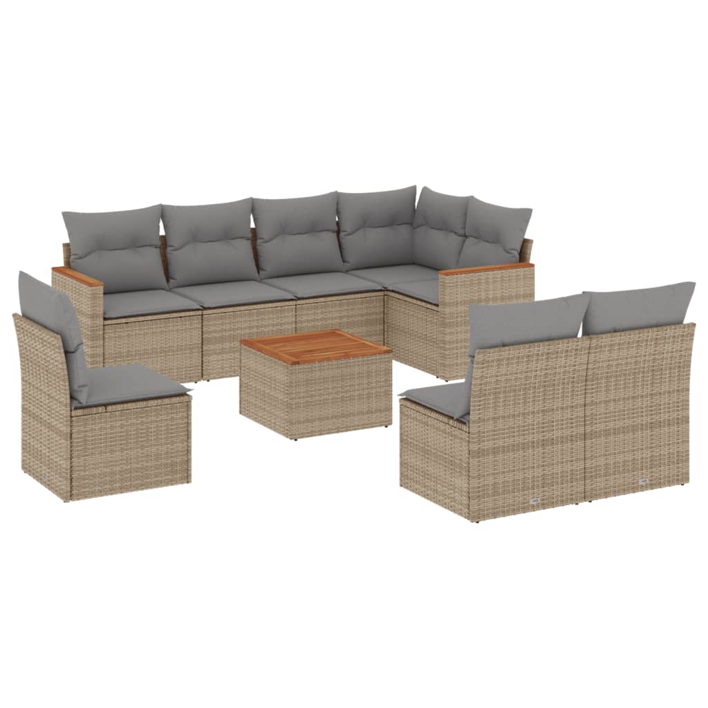 Thumbnail - vidaXL 9-tlg. Garten-Sofagarnitur mit Kissen Beige Poly Rattan