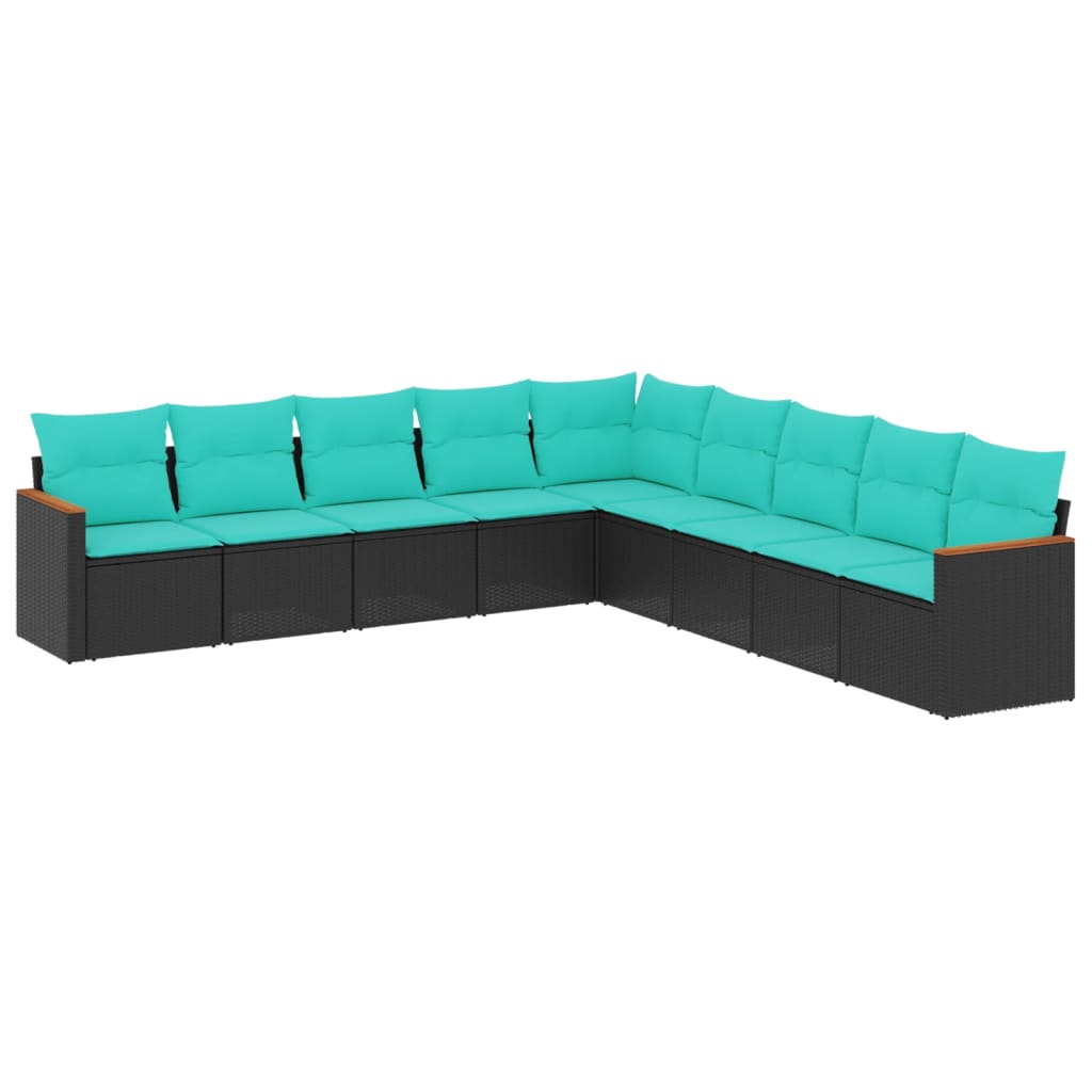 Thumbnail - vidaXL 9-teiliges Gartensofa-Set mit Kissen, schwarzes Polyrattan