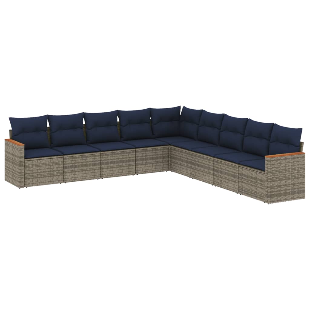 Thumbnail - vidaXL 9-teiliges Gartensofa-Set mit Kissen, grau, Polyrattan
