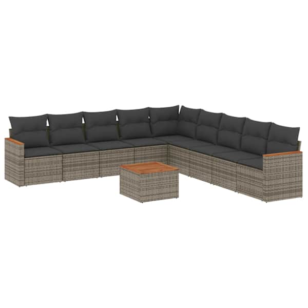vidaXL 10-osaline aiadiivani komplekt patjadega, hall, pol&uuml;rotang
