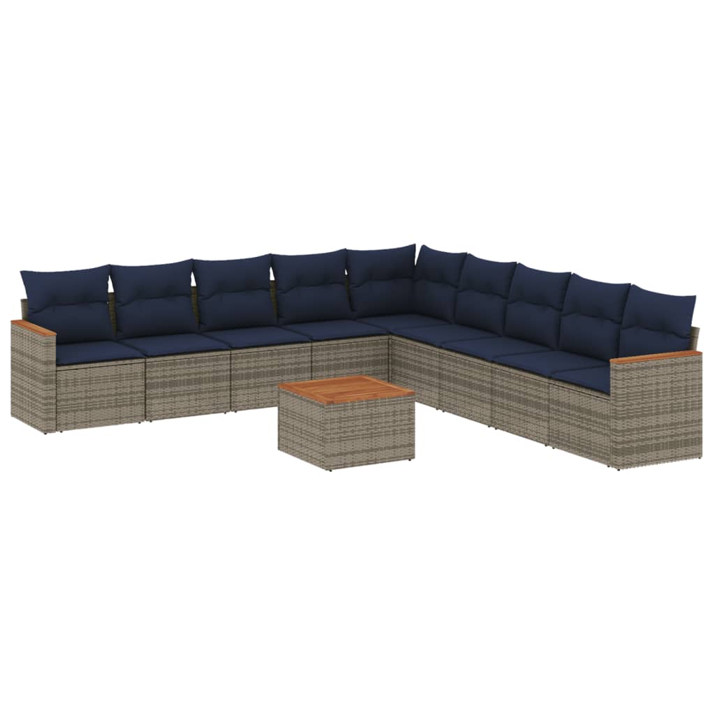 vidaXL 10-teiliges Gartensofa-Set mit Kissen, grau, Polyrattan – Bild 2