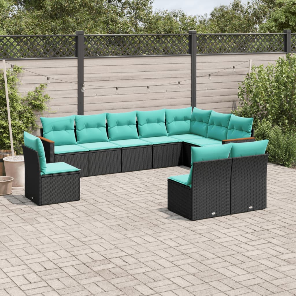 10 Piece Patio Sofa Set with Cushions Black Poly Rattan vidaXL vidaXL