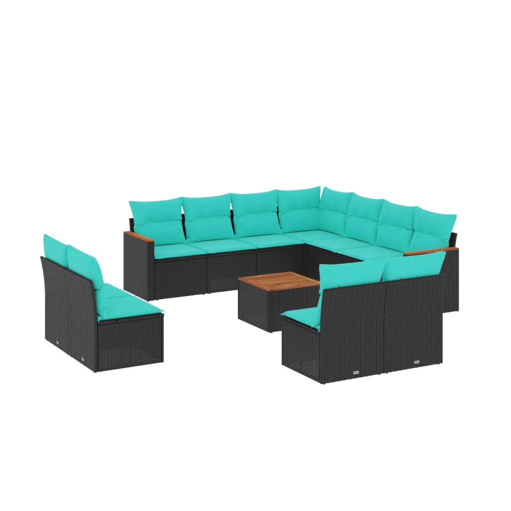 Thumbnail - vidaXL 12-teiliges Gartensofa-Set mit Kissen, schwarzes Polyrattan