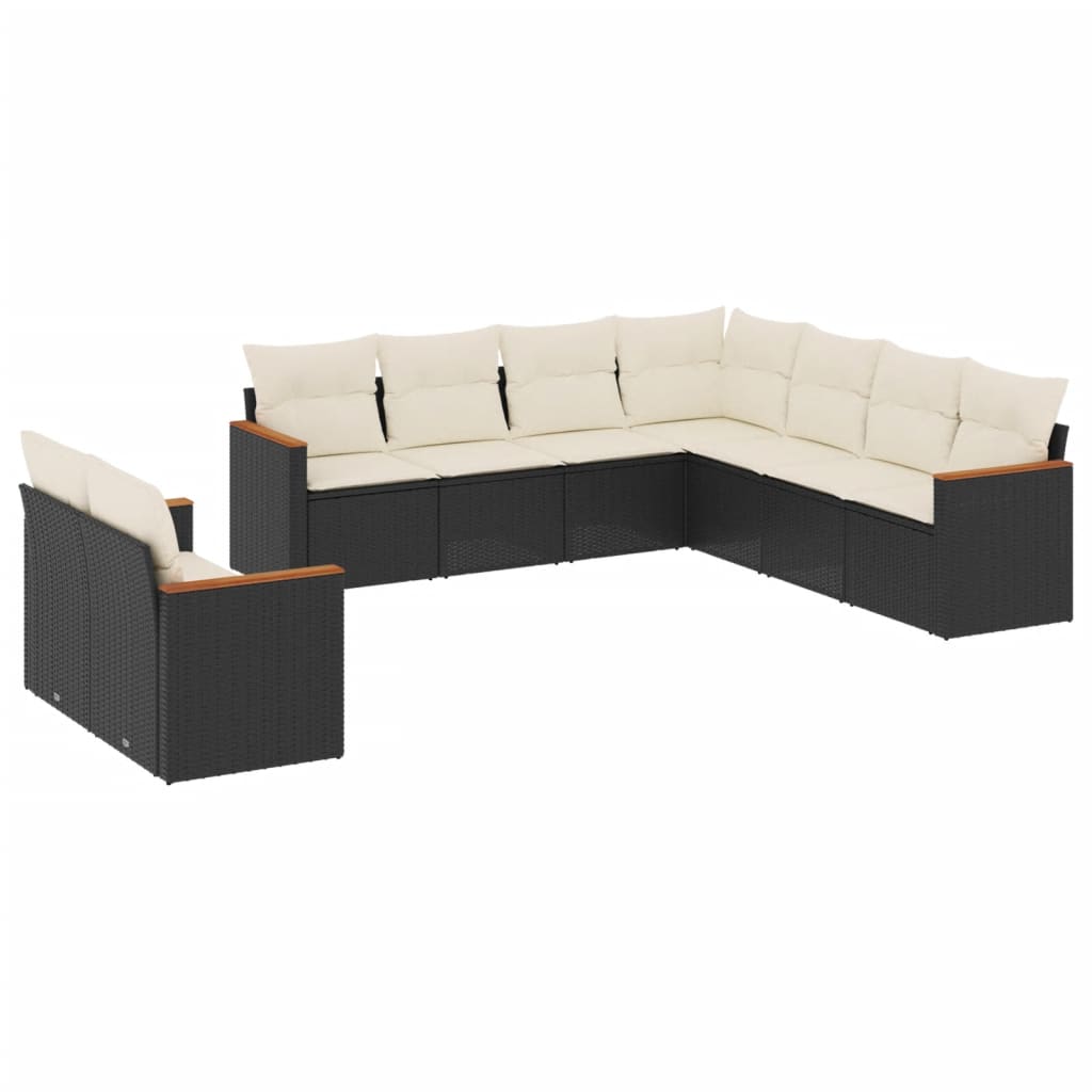 Thumbnail - vidaXL 9-tlg. Garten-Sofagarnitur mit Kissen Schwarz Poly Rattan