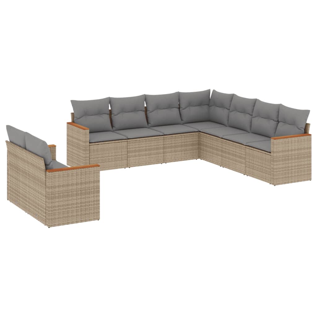 Thumbnail - vidaXL 9-tlg. Garten-Sofagarnitur mit Kissen Beige Poly Rattan