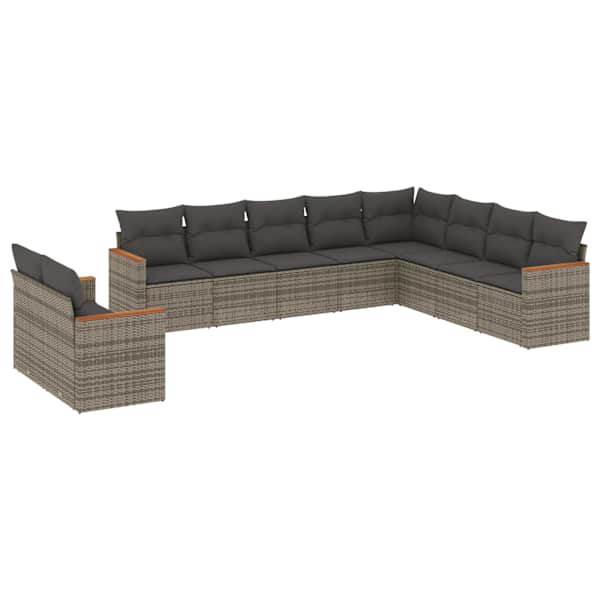 vidaXL 10-osaline aiadiivani komplekt patjadega, hall, pol&uuml;rotang