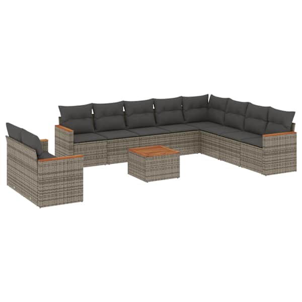 vidaXL 11-osaline aiadiivani komplekt patjadega, hall, pol&uuml;rotang