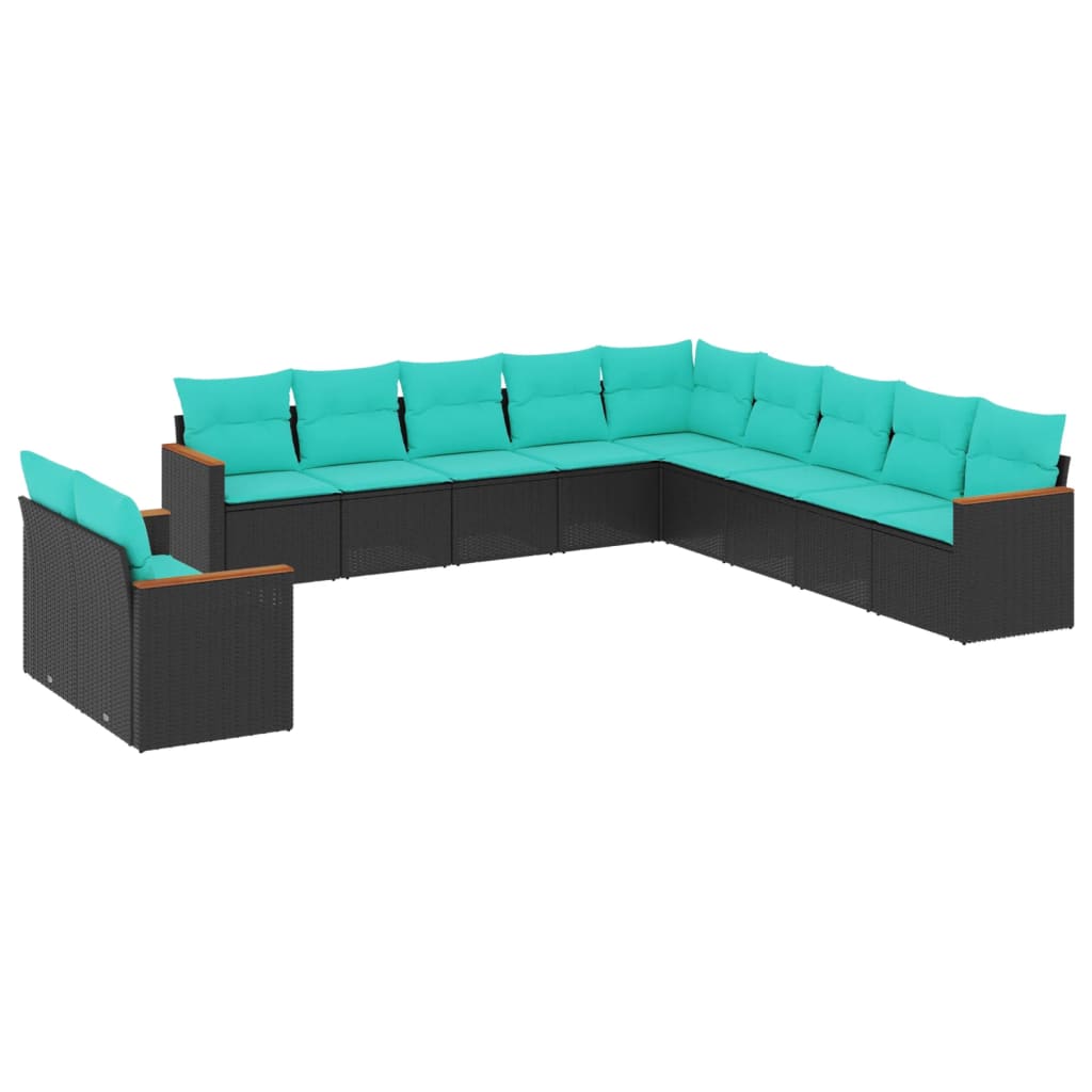 Thumbnail - vidaXL 11-teiliges Gartensofa-Set mit Kissen, schwarzes Polyrattan