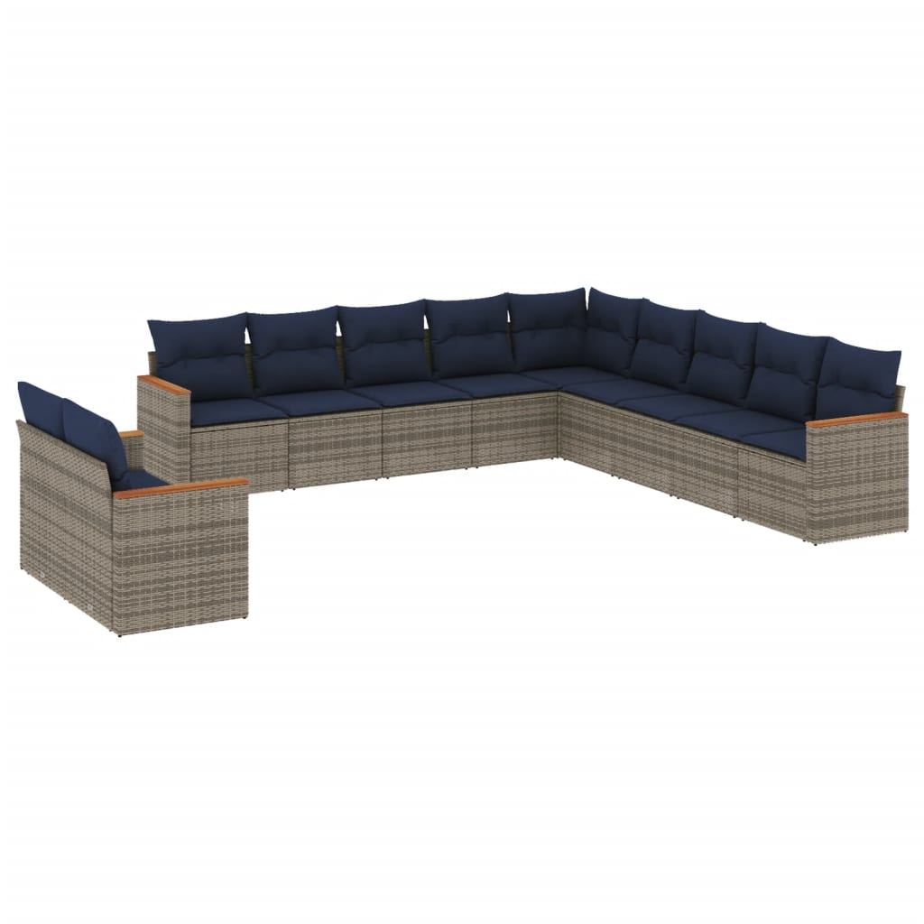 Thumbnail - vidaXL 11-teiliges Gartensofa-Set mit Kissen, grau, Polyrattan