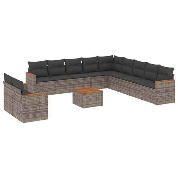 vidaXL 12-osaline aiadiivani komplekt patjadega, hall, pol&uuml;rotang