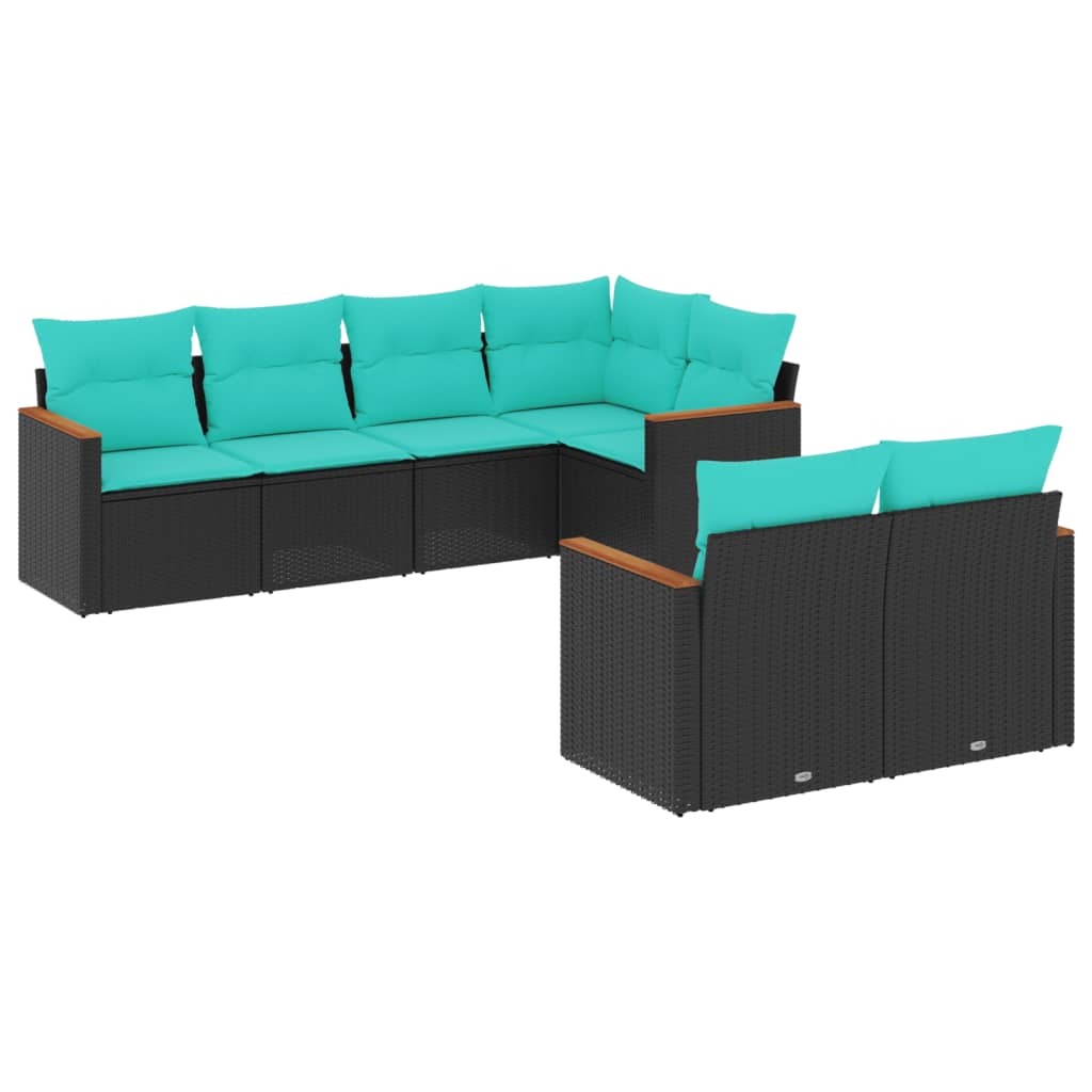 Thumbnail - vidaXL 7-teiliges Gartensofa-Set mit Kissen, schwarzes Polyrattan