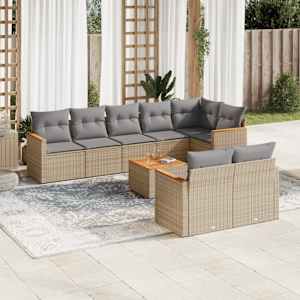 Vrtna sedežna garnitura 9-delna z blazinami bež poli ratan