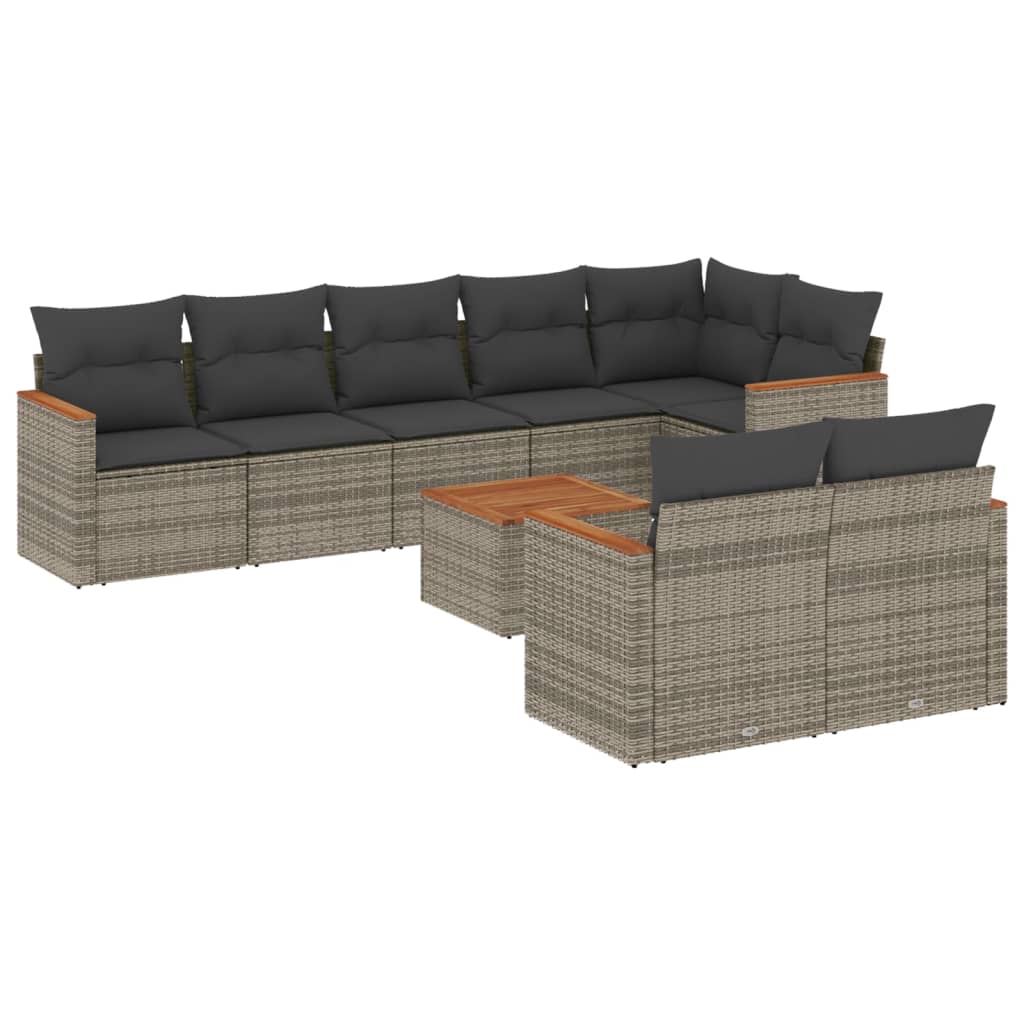 Thumbnail - vidaXL 9-tlg. Garten-Sofagarnitur mit Kissen Grau Poly Rattan