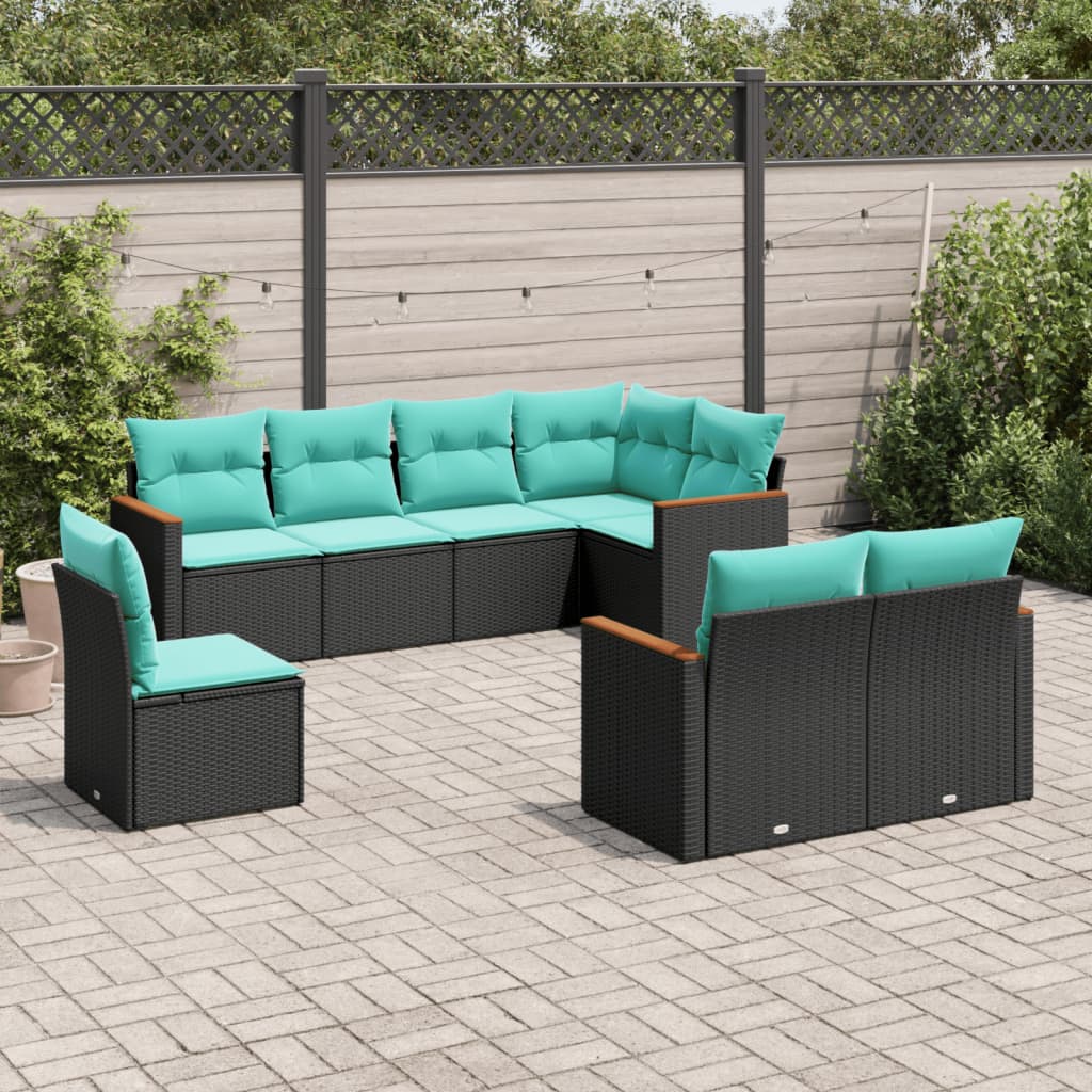 8 Piece Patio Sofa Set with Cushions Black Poly Rattan vidaXL vidaXL