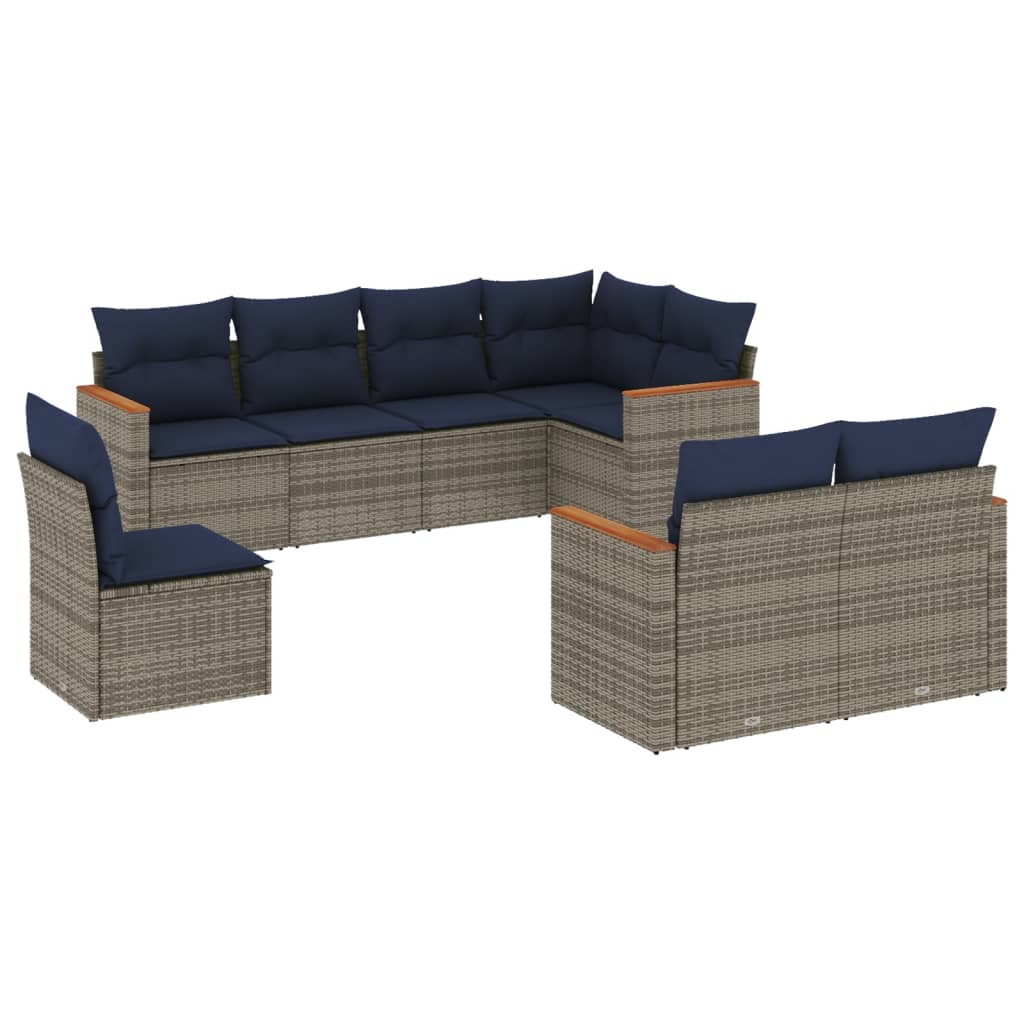 Thumbnail - vidaXL 8-teiliges Gartensofa-Set mit Kissen, grau, Polyrattan