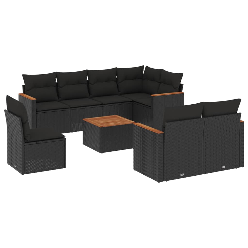 Thumbnail - vidaXL 9-tlg. Garten-Sofagarnitur mit Kissen Schwarz Poly Rattan