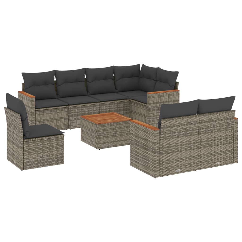 Thumbnail - vidaXL 9-tlg. Garten-Sofagarnitur mit Kissen Grau Poly Rattan