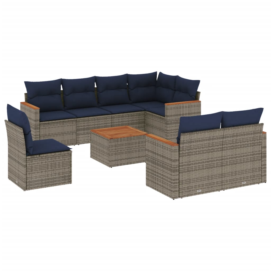 Thumbnail - vidaXL 9-teiliges Gartensofa-Set mit Kissen, grau, Polyrattan