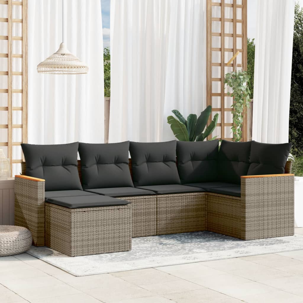 vidaXL 6-tlg. Garten-Sofagarnitur mit Kissen Grau Poly Rattan