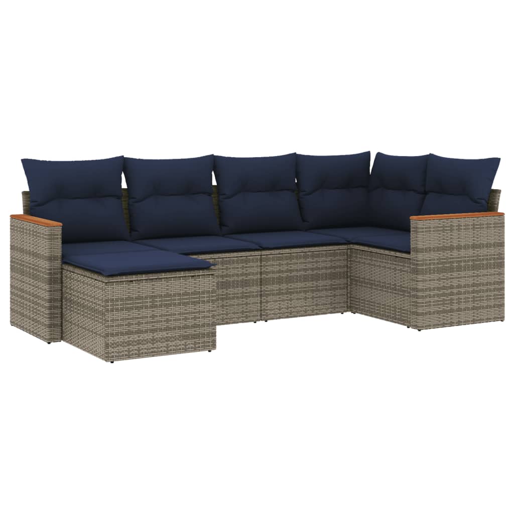 Thumbnail - vidaXL 6-teiliges Gartensofa-Set mit Kissen, grau, Polyrattan