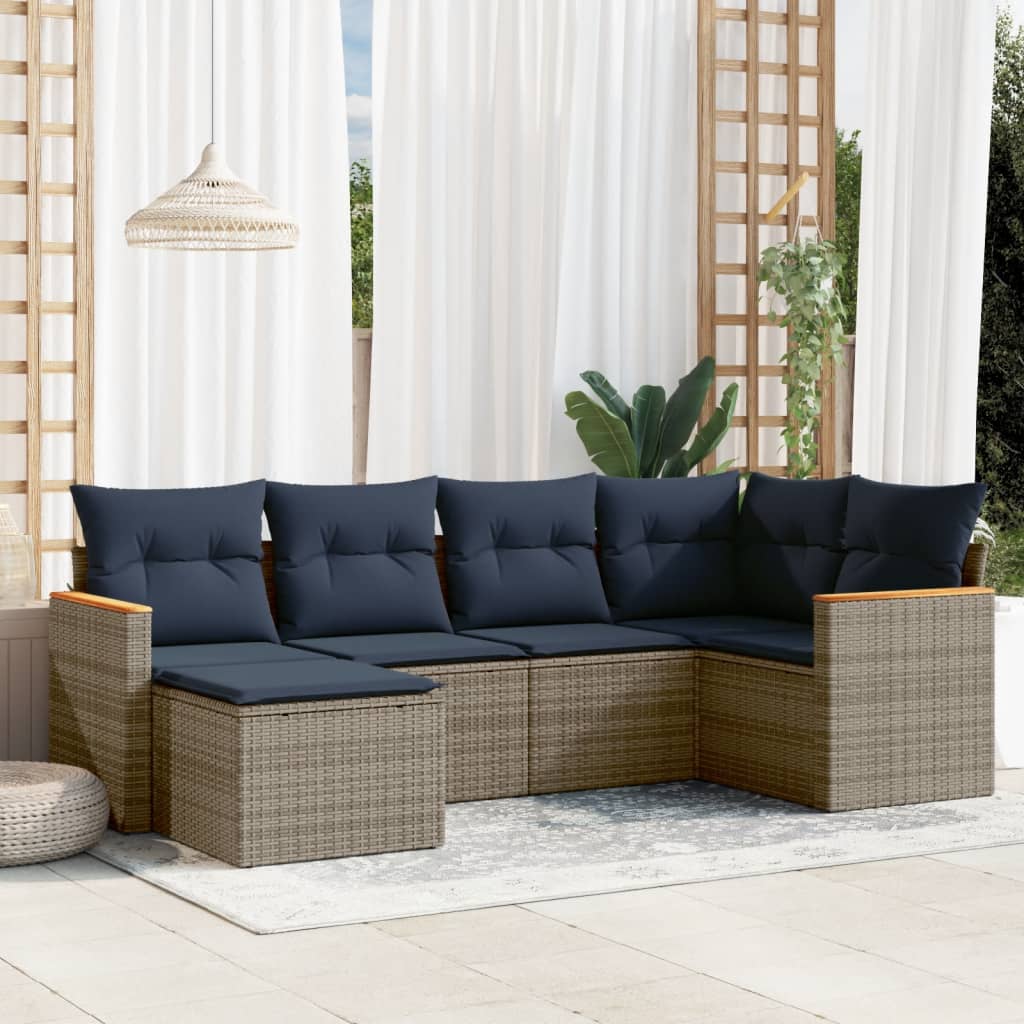 vidaXL 6-teiliges Gartensofa-Set mit Kissen, grau, Polyrattan