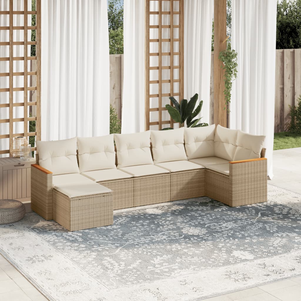 vidaXL Salon de jardin avec coussins 7 pcs beige résine tressée