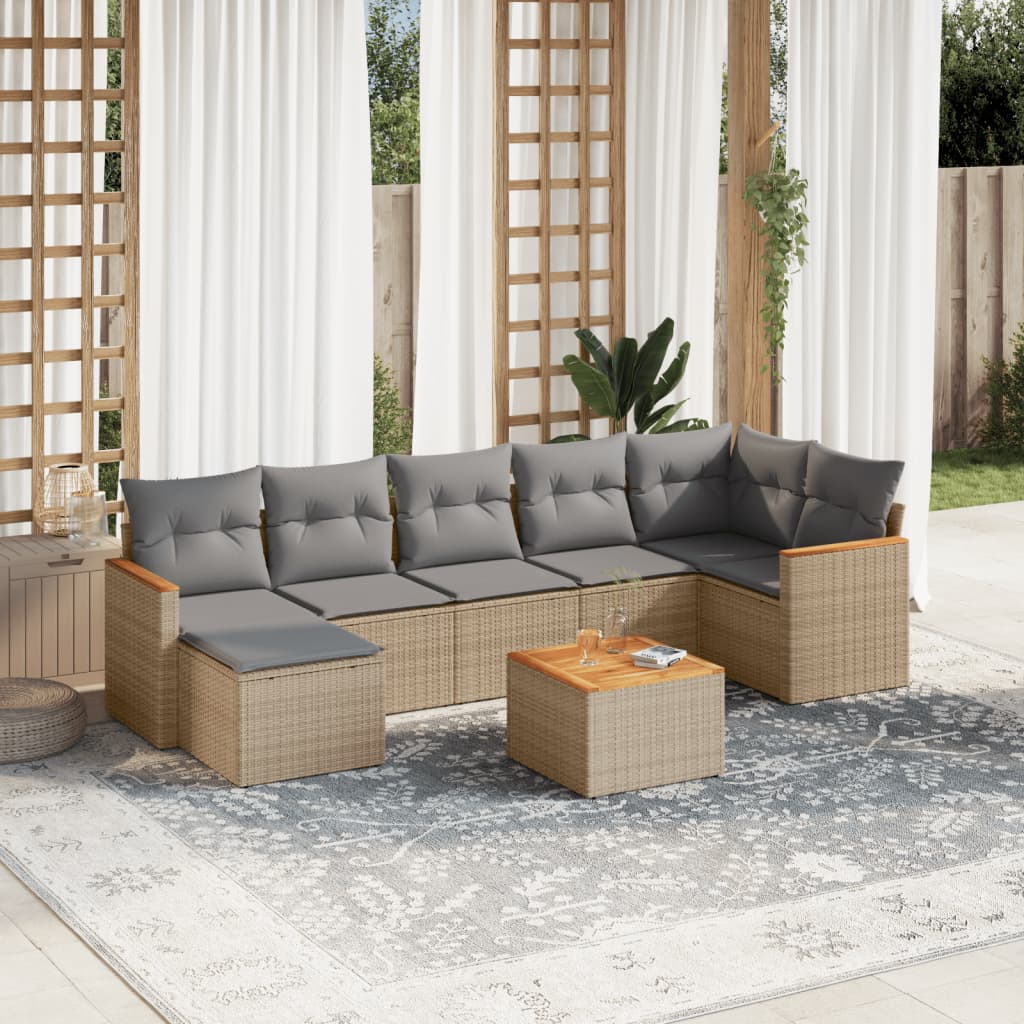 vidaXL 8-tlg. Garten-Sofagarnitur mit Kissen Beige Poly Rattan