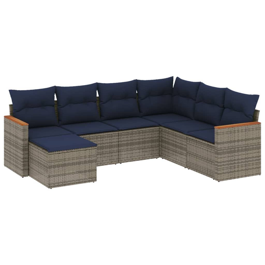 Thumbnail - vidaXL 7-teiliges Gartensofa-Set mit Kissen, grau, Polyrattan