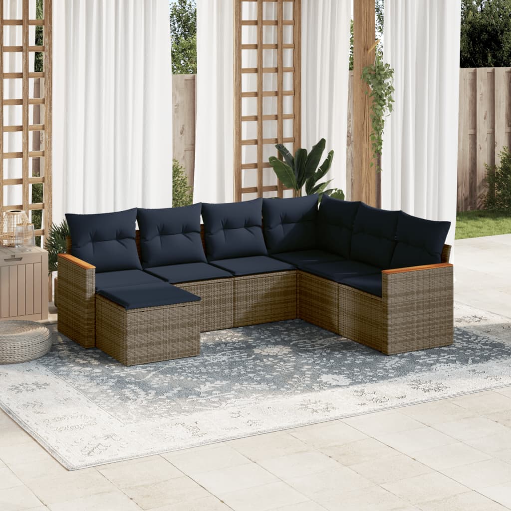 vidaXL 7-teiliges Gartensofa-Set mit Kissen, grau, Polyrattan