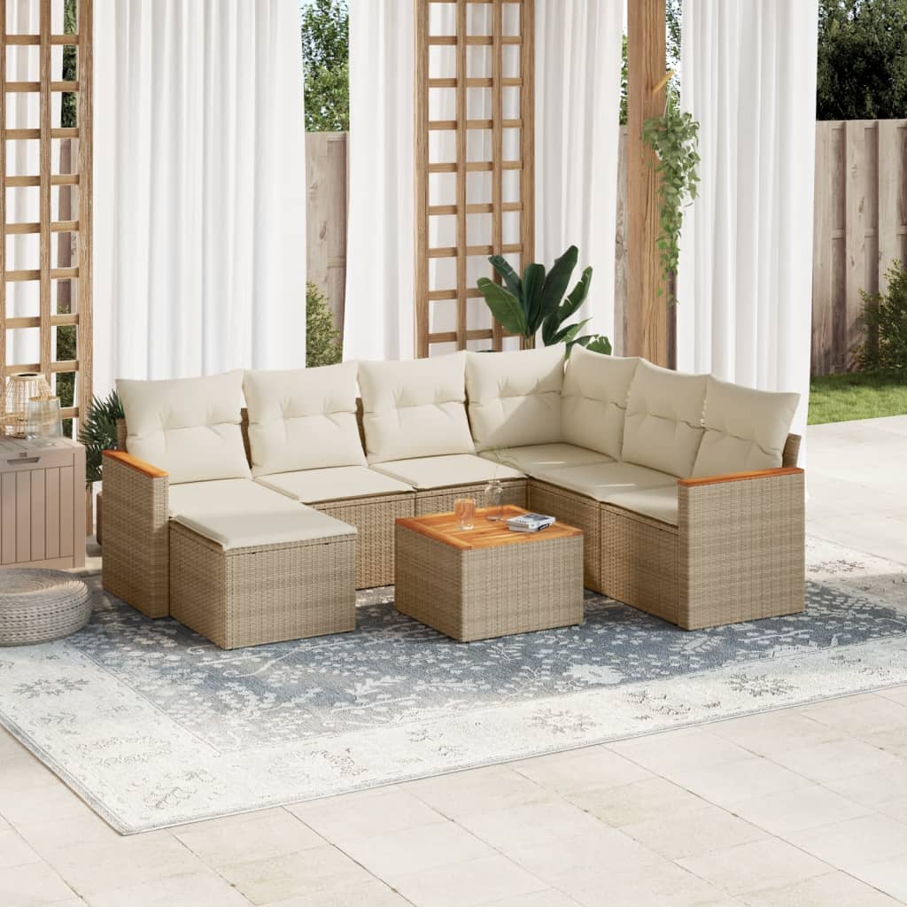 vidaXL 8-tlg. Garten-Sofagarnitur mit Kissen Beige Poly Rattan