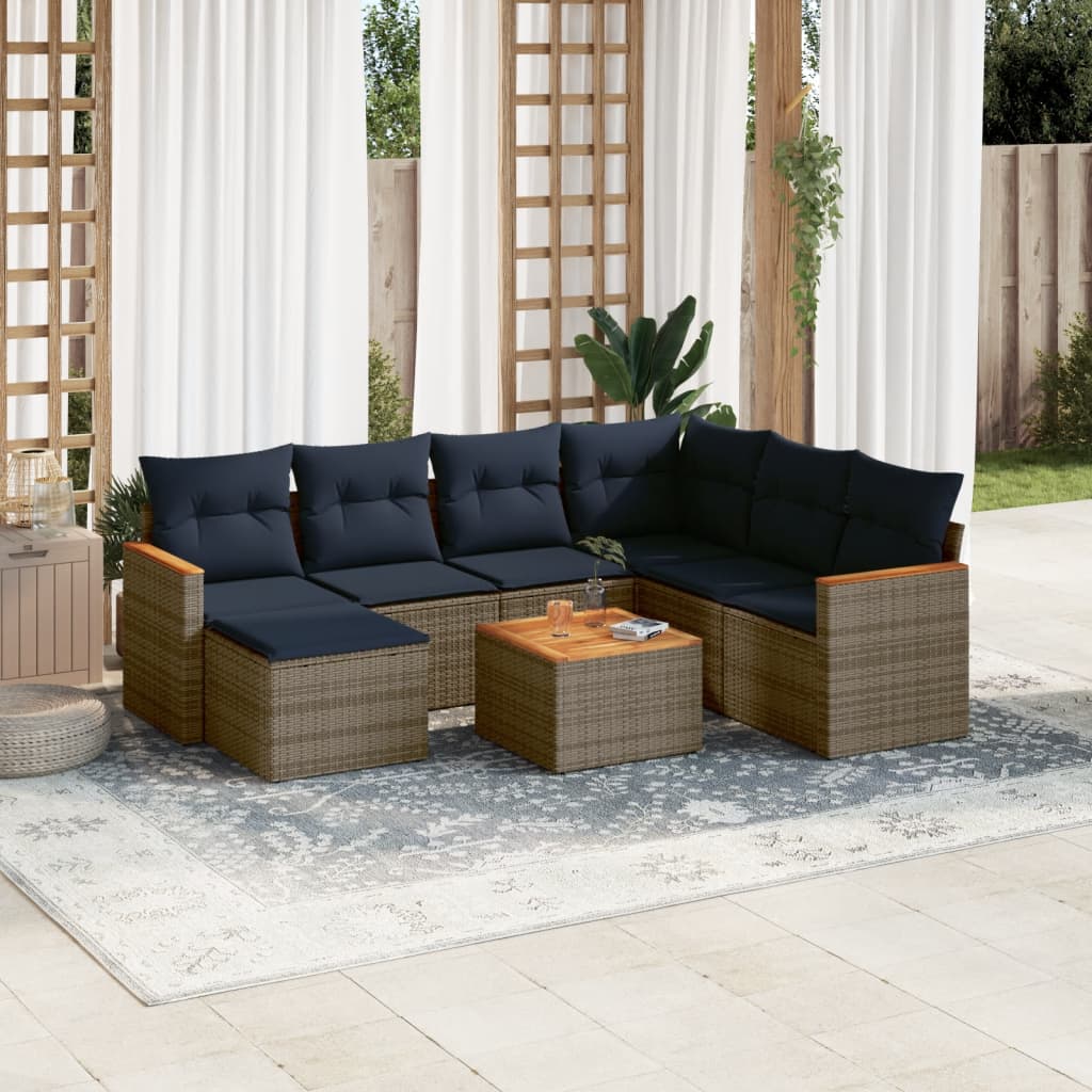 vidaXL 8-teiliges Gartensofa-Set mit Kissen, grau, Polyrattan