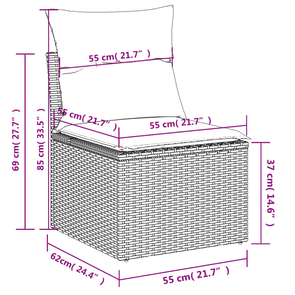 Zestaw wypoczynkowy rattan PE, czarny, 55x62x69 cm, poduszki zdejmowane - LUXXO Garden Set