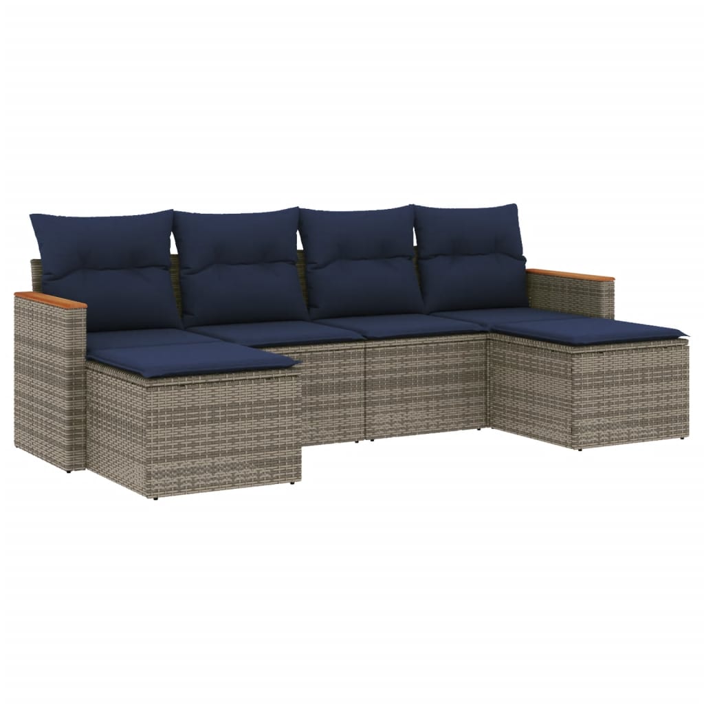 Thumbnail - vidaXL 6-teiliges Gartensofa-Set mit Kissen, grau, Polyrattan