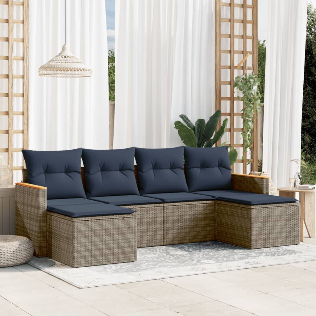 vidaXL 6-teiliges Gartensofa-Set mit Kissen, grau, Polyrattan