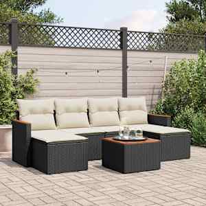 Vrtna sedežna garnitura 7-delna z blazinami črn poli ratan