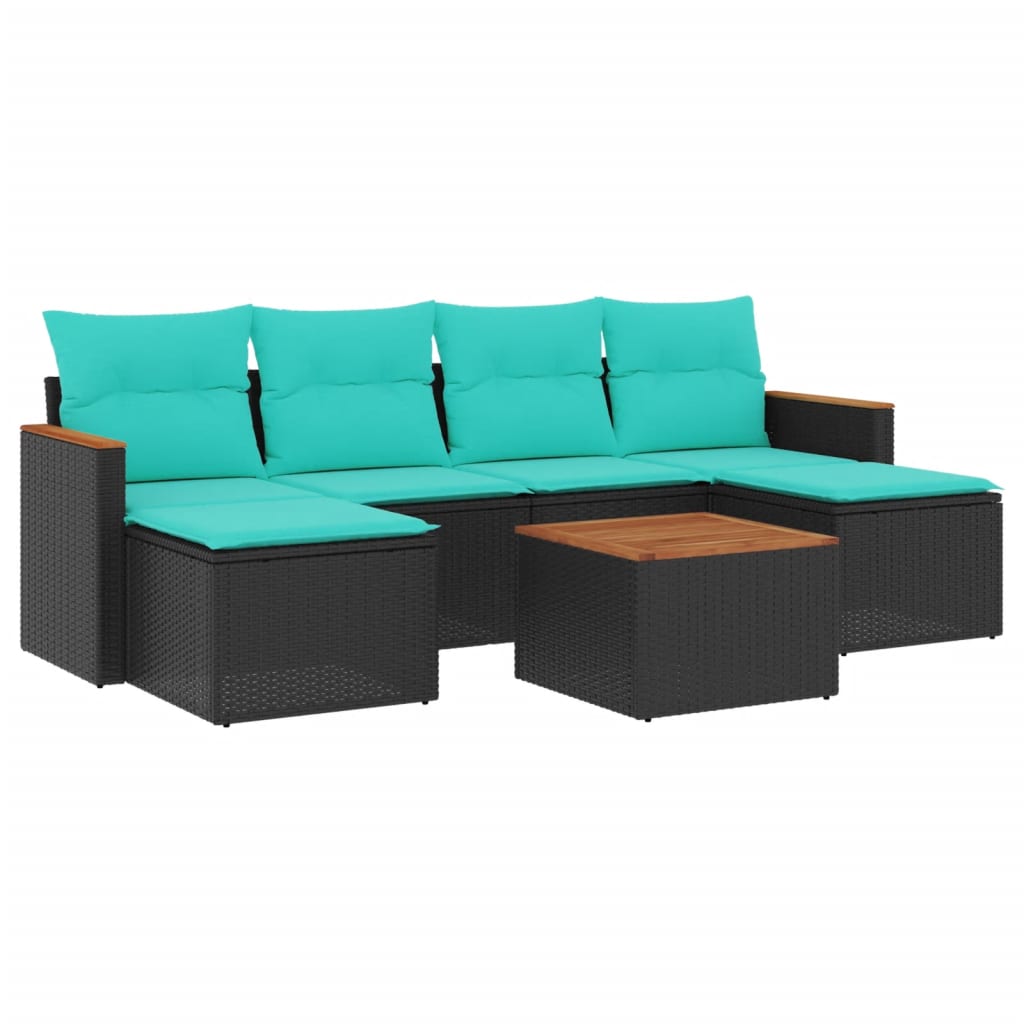 Thumbnail - vidaXL 7-teiliges Gartensofa-Set mit Kissen, schwarzes Polyrattan