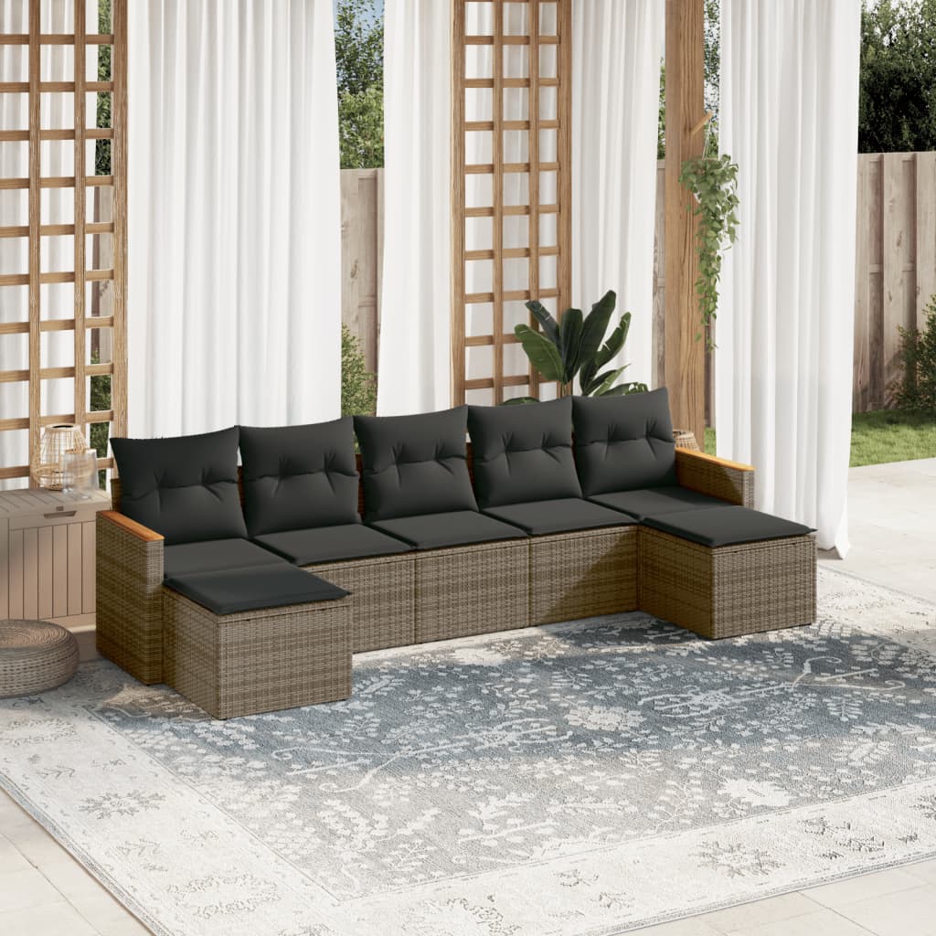 vidaXL 7-tlg. Garten-Sofagarnitur mit Kissen Grau Poly Rattan