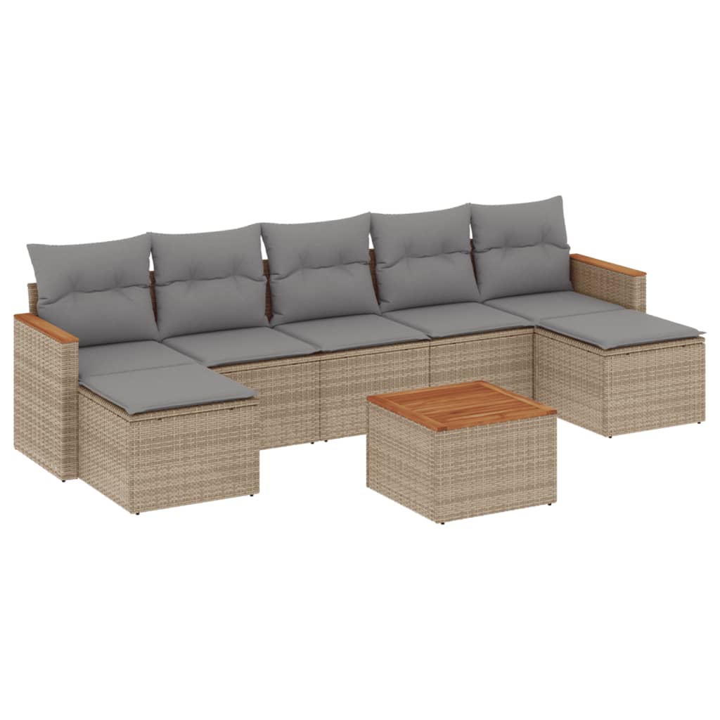 Thumbnail - vidaXL 8-tlg. Garten-Sofagarnitur mit Kissen Beige Poly Rattan