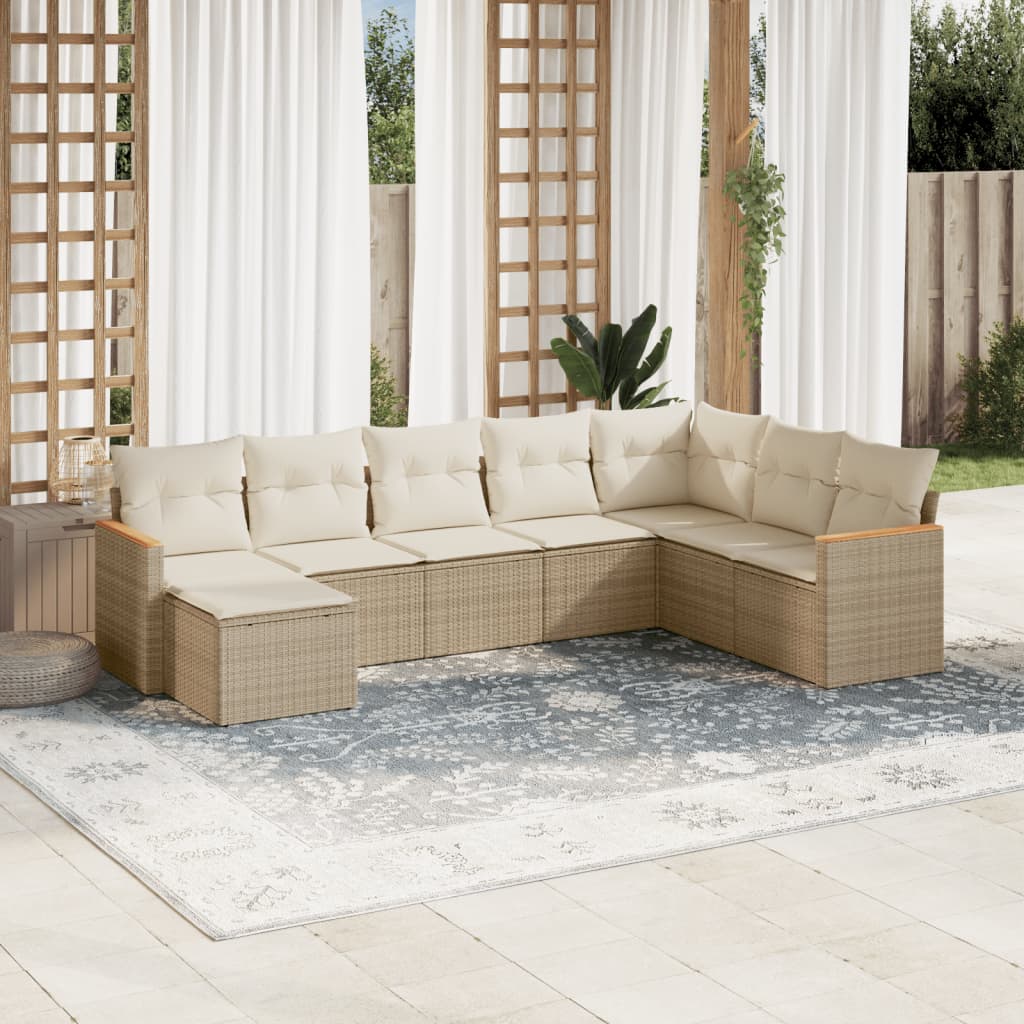 vidaXL 8-tlg. Garten-Sofagarnitur mit Kissen Beige Poly Rattan