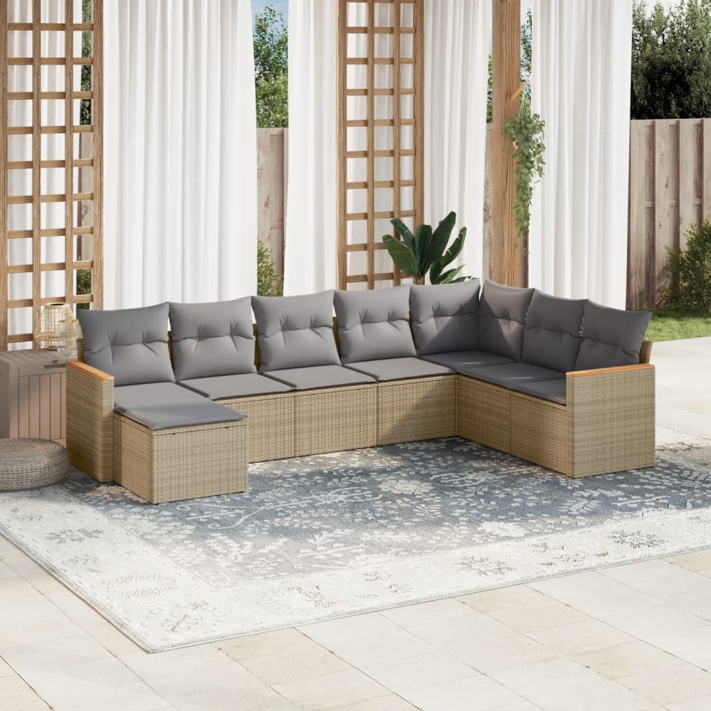 vidaXL Salon de jardin avec coussins 8pcs mélange beige résine tressée