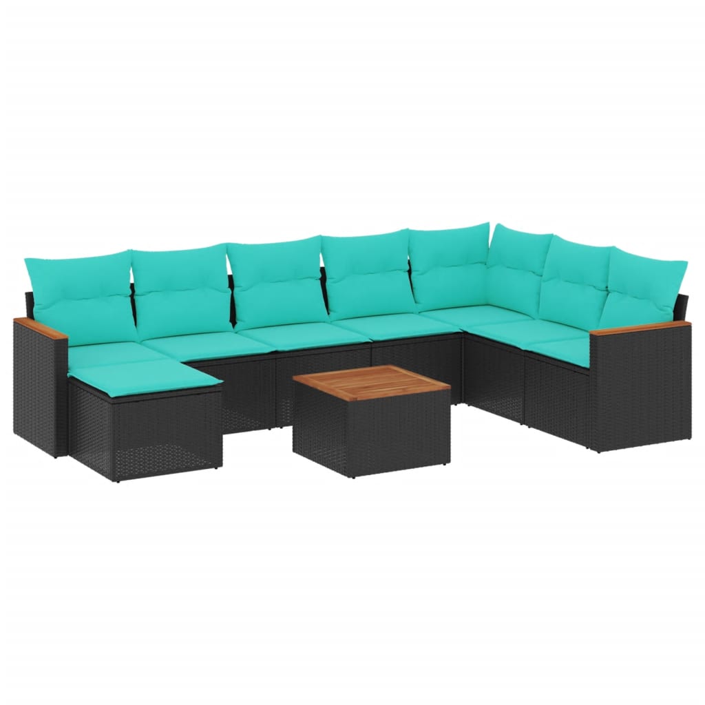 Thumbnail - vidaXL 9-teiliges Gartensofa-Set mit Kissen, schwarzes Polyrattan