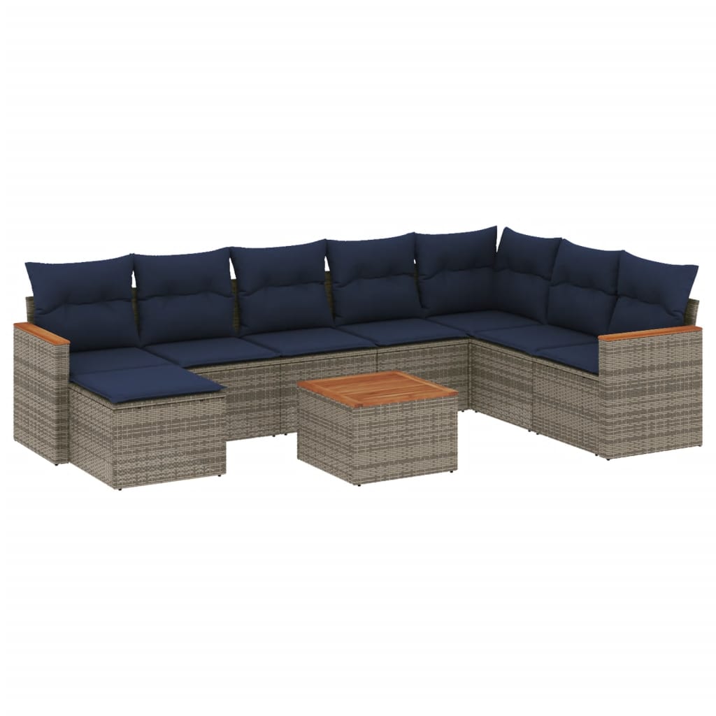 vidaXL 9-teiliges Gartensofa-Set mit Kissen, grau, Polyrattan – Bild 2