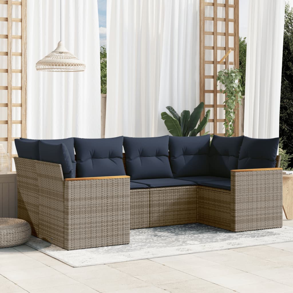 vidaXL 6-teiliges Gartensofa-Set mit Kissen, grau, Polyrattan