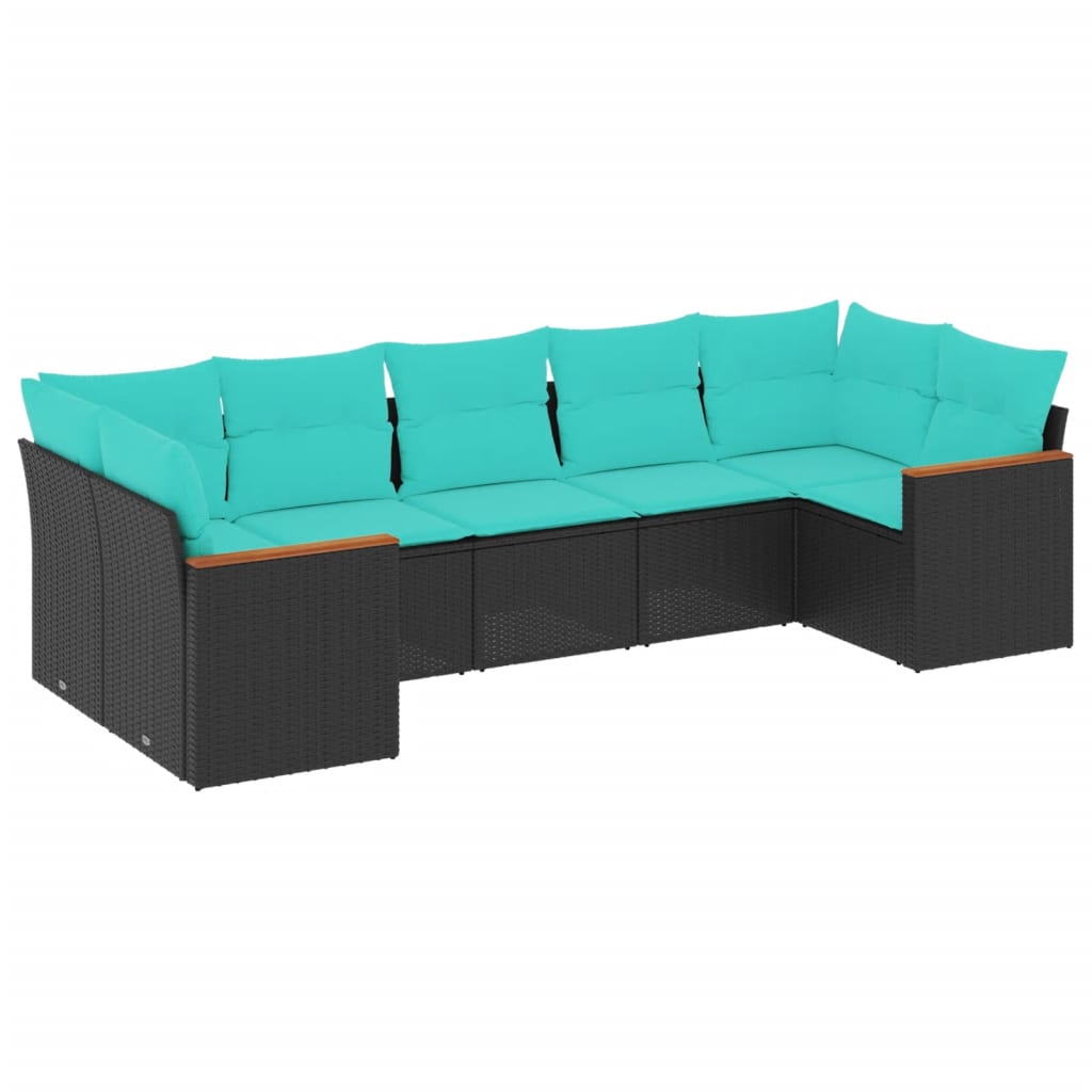 Thumbnail - vidaXL 7-teiliges Gartensofa-Set mit Kissen, schwarzes Polyrattan